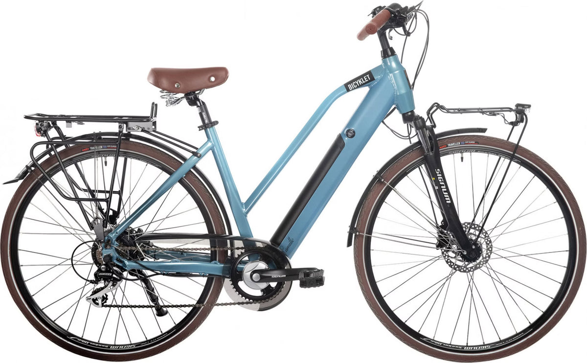 Vélo de Ville Électrique Bicyklet Camille Shimano Acera/Altus 8V 504Wh 700mm Bleu
